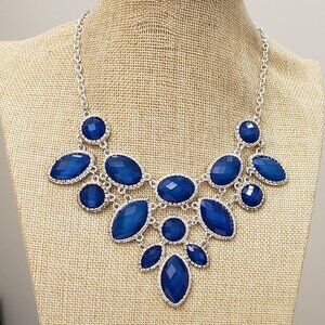 Icing brand, Royal blue teardrop rhinestone statement bib fashion necklace
